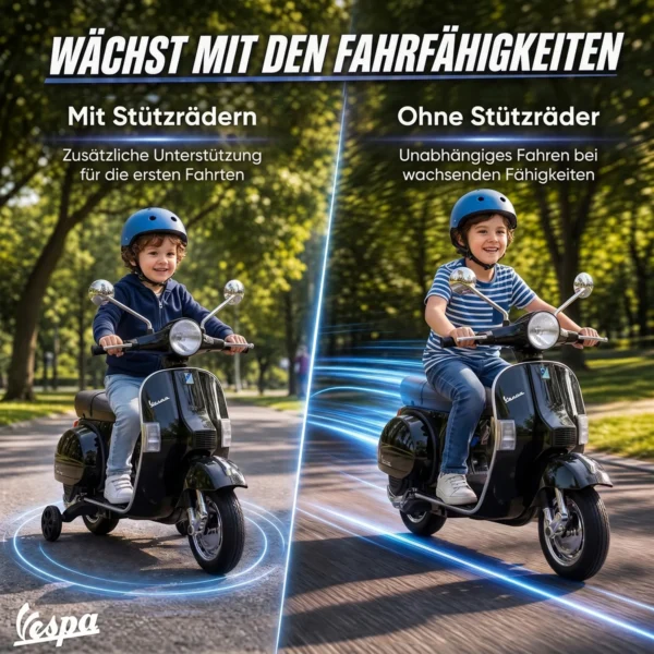 Elektrische Kinder Vespa PX150 12V Motorfiets Met Lithium Batterij 35W 2 Motoren 25° Stuurbegrenzing Voor 3 6 Jaar