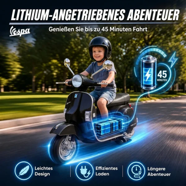 Elektrische Kinder Vespa PX150 12V Motorfiets Met Lithium Batterij 35W 2 Motoren 25° Stuurbegrenzing Voor 3 6 Jaar