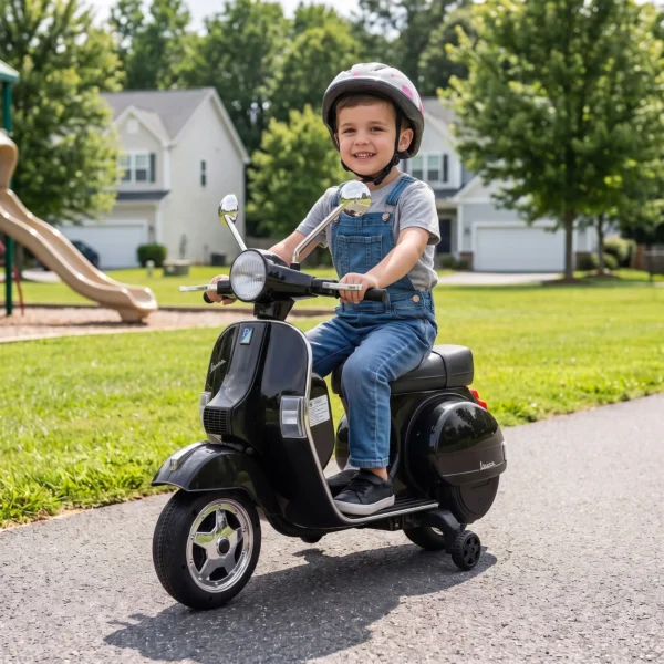 Elektrische Kinder Vespa PX150 12V Motorfiets Met Lithium Batterij 35W 2 Motoren 25° Stuurbegrenzing Voor 3 6 Jaar