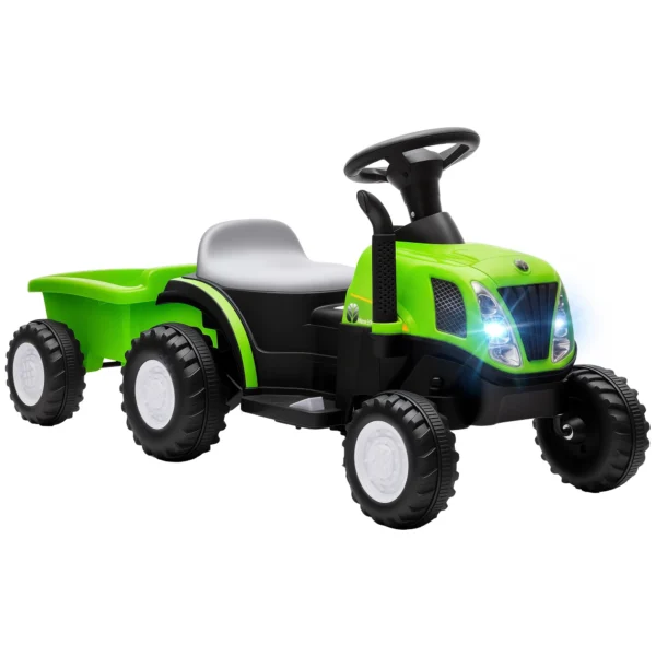 Elektrische Kindertractor Met Afneembare Aanhanger, Opzittractor Met Lithium accu, Voetpedaal, Muziek, Claxon, Licht, Groen