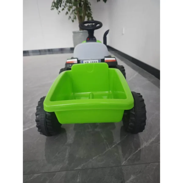 Elektrische Kindertractor Met Afneembare Aanhanger, Opzittractor Met Lithium accu, Voetpedaal, Muziek, Claxon, Licht, Groen