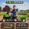 Elektrische Kindertractor Met Afneembare Aanhanger, Opzittractor Met Lithium accu, Voetpedaal, Muziek, Claxon, Licht, Groen