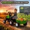 Elektrische Kindertractor Met Afneembare Aanhanger, Opzittractor Met Lithium accu, Voetpedaal, Muziek, Claxon, Licht, Groen