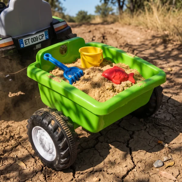 Elektrische Kindertractor Met Afneembare Aanhanger, Opzittractor Met Lithium accu, Voetpedaal, Muziek, Claxon, Licht, Groen