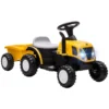 Elektrische Kindertractor Met Afneembare Aanhanger, Opzittractor Met Lithiumbatterij, Voetpedaal, Muziek, Claxonlicht, Geel
