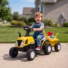 Elektrische Kindertractor Met Afneembare Aanhanger, Opzittractor Met Lithiumbatterij, Voetpedaal, Muziek, Claxonlicht, Geel