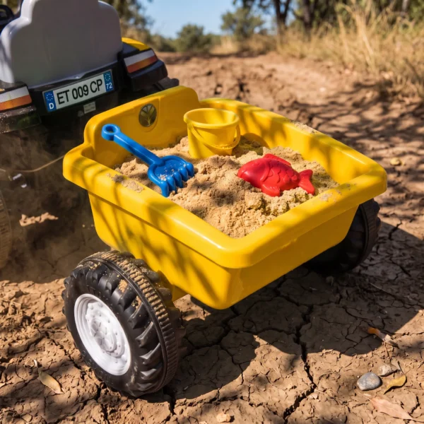 Elektrische Kindertractor Met Afneembare Aanhanger, Opzittractor Met Lithiumbatterij, Voetpedaal, Muziek, Claxonlicht, Geel
