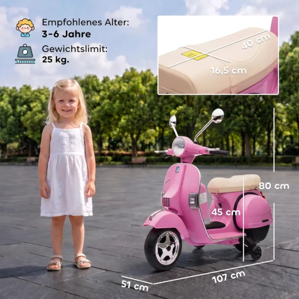 Elektrische Motorfiets Kinderen Vespa PX150 12V Elektrische Motorfiets Met Lithium Batterij 35W 2 Motoren 25° Stuurbegrenzing Voor 3 6 Jaar