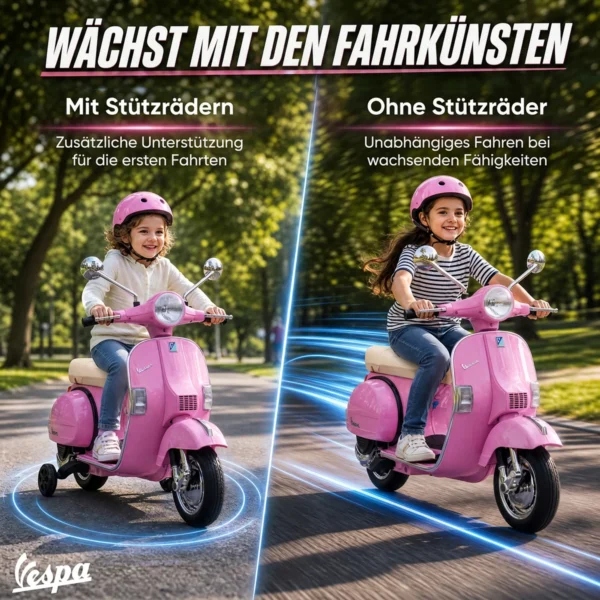 Elektrische Motorfiets Kinderen Vespa PX150 12V Elektrische Motorfiets Met Lithium Batterij 35W 2 Motoren 25° Stuurbegrenzing Voor 3 6 Jaar