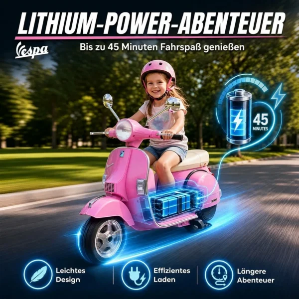 Elektrische Motorfiets Kinderen Vespa PX150 12V Elektrische Motorfiets Met Lithium Batterij 35W 2 Motoren 25° Stuurbegrenzing Voor 3 6 Jaar
