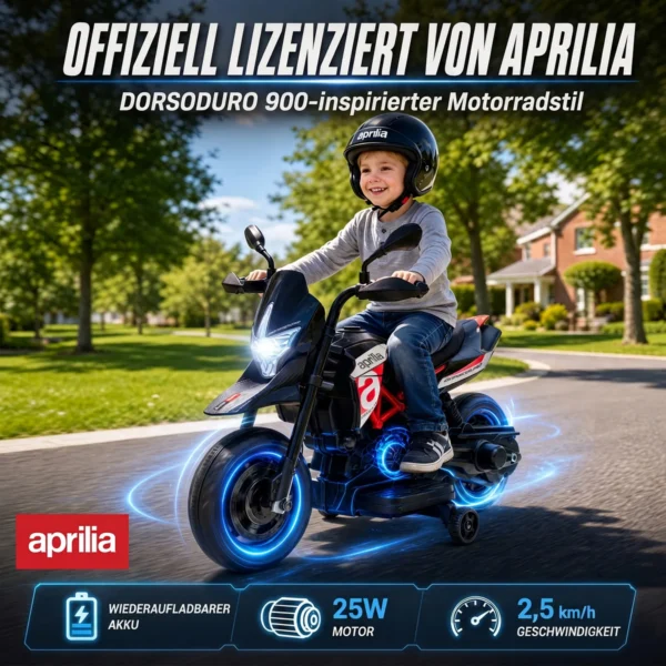 Elektrische Motorfiets Voor Kinderen APRILIA 6 V Elektrische Motorfiets Met Lithium Batterij 25W Motor 30° Stuurbeperking Afneembare Steunwielen