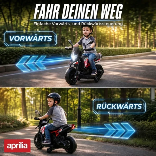 Elektrische Motorfiets Voor Kinderen APRILIA 6 V Elektrische Motorfiets Met Lithium Batterij 25W Motor 30° Stuurbeperking Afneembare Steunwielen