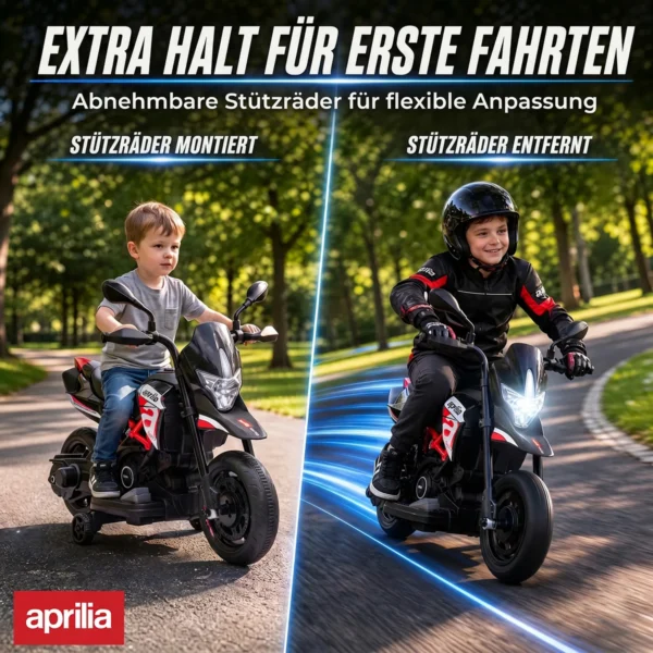 Elektrische Motorfiets Voor Kinderen APRILIA 6 V Elektrische Motorfiets Met Lithium Batterij 25W Motor 30° Stuurbeperking Afneembare Steunwielen