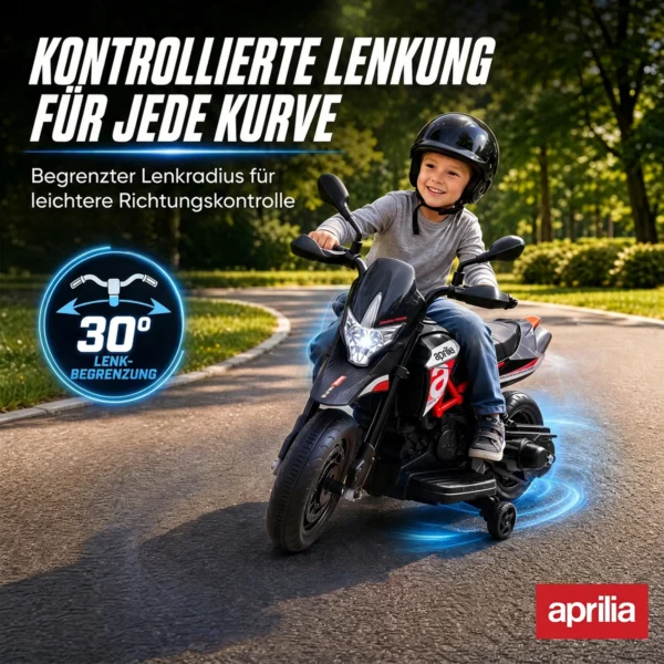 Elektrische Motorfiets Voor Kinderen APRILIA 6 V Elektrische Motorfiets Met Lithium Batterij 25W Motor 30° Stuurbeperking Afneembare Steunwielen