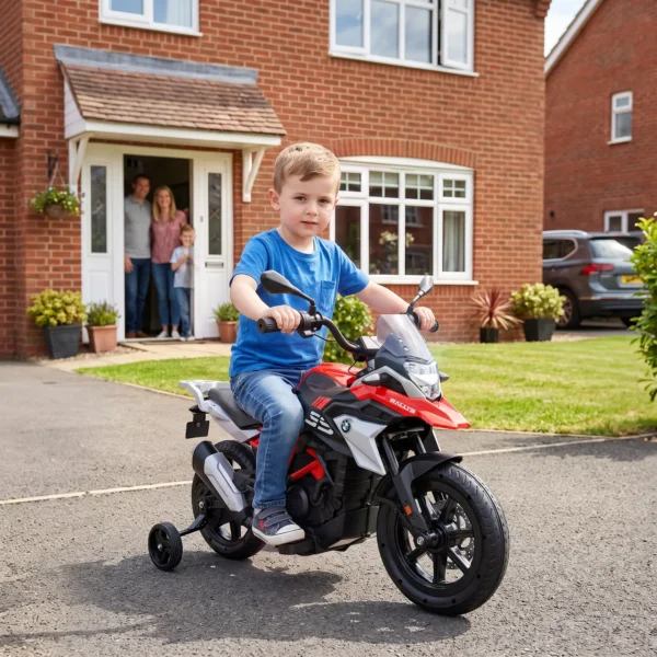 Elektrische Motorfiets Voor Kinderen BMW 12V Kinder Motocross Met Lithium Batterij 35W Motor Draaigasgreep Steunwielen PU Zitje Tot 6km/u