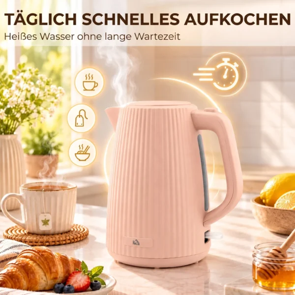 Elektrische Waterkoker, 1,7L, Snelkookfunctie, 2200W, Met Verwijderbare Kalkfilter, Automatische Uitschakeling, Roze