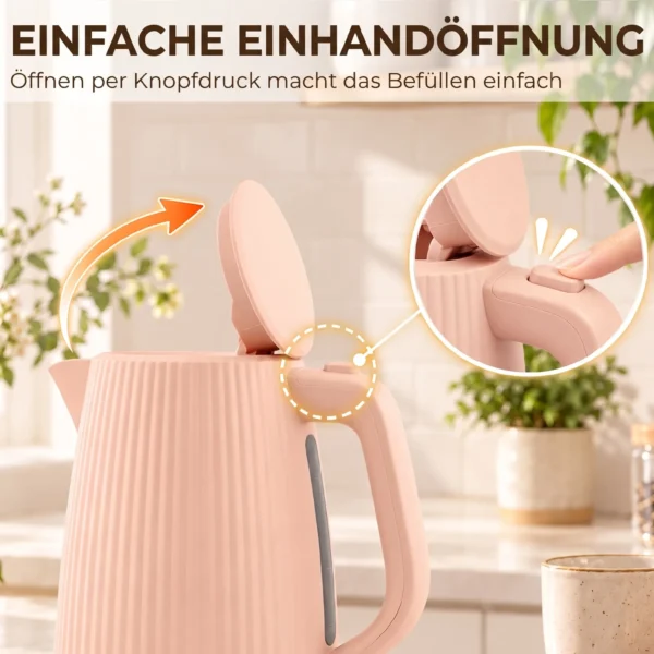 Elektrische Waterkoker, 1,7L, Snelkookfunctie, 2200W, Met Verwijderbare Kalkfilter, Automatische Uitschakeling, Roze