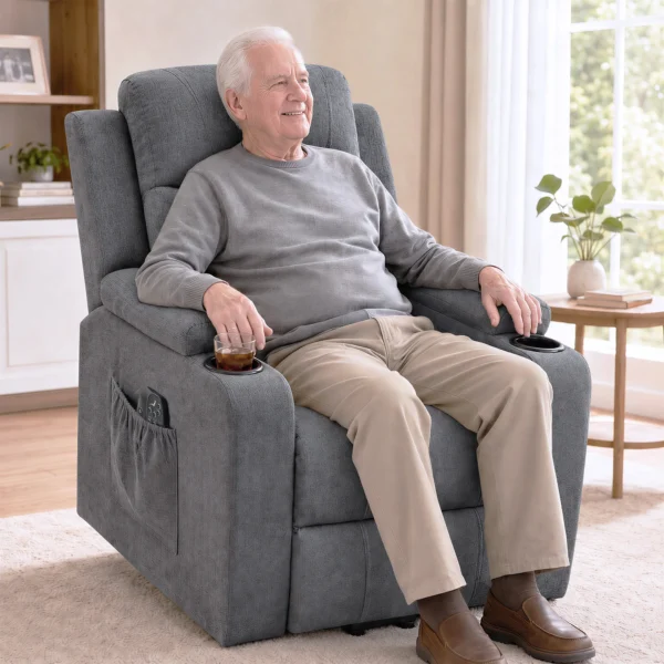 Elektrischer Relaxsessel Mit Aufstehhilfe Und Liegefunktion Massagesessel Mit Fernbedienung Dunkelgrau