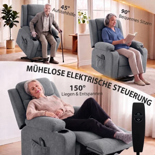 Elektrischer Relaxsessel Mit Aufstehhilfe Und Liegefunktion Massagesessel Mit Fernbedienung Dunkelgrau