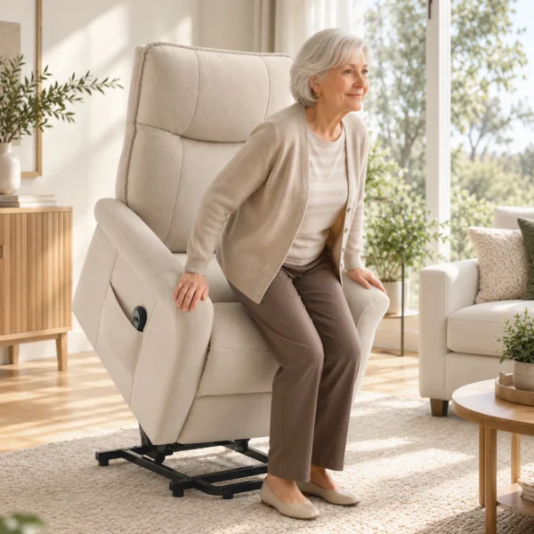 Elektrischer Relaxsessel Mit Liegefunktion, TV Sessel Mit Aufstehhilfe Und Fußstütze, Bis 150kg Creme