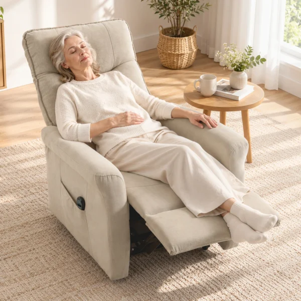 Elektrischer Relaxsessel Mit Liegefunktion, TV Sessel Mit Aufstehhilfe Und Fußstütze, Bis 150kg Creme