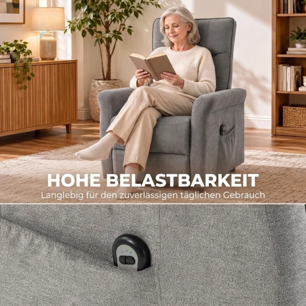 Elektrischer Relaxsessel Mit Liegefunktion, TV Sessel Mit Aufstehhilfe Und Fußstütze, Bis 150kg Grau