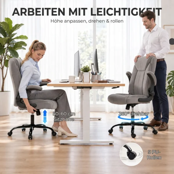 Ergonomische Bureaustoel 360° Draaibaar Met Kantelfunctie Stoffen Bureaustoel Grijs