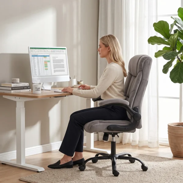 Ergonomische Bureaustoel 360° Draaibaar Met Kantelfunctie Stoffen Bureaustoel Grijs