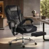 Ergonomische Bureaustoel Met Massagefunctie, Voetensteun, Draaibaar, Rolbaar, Zwart