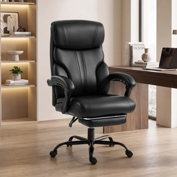 Ergonomische Bureaustoel Met Voetensteun, Hoge Rugleuning, Kantelfunctie, PU Leer, Zwart
