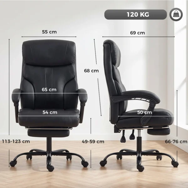Ergonomische Bureaustoel Met Voetensteun, Hoge Rugleuning, Kantelfunctie, PU Leer, Zwart