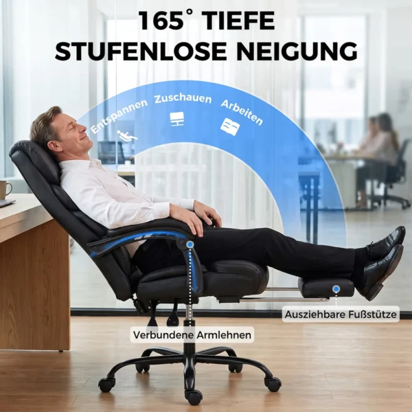 Ergonomische Bureaustoel Met Voetensteun, Hoge Rugleuning, Kantelfunctie, PU Leer, Zwart
