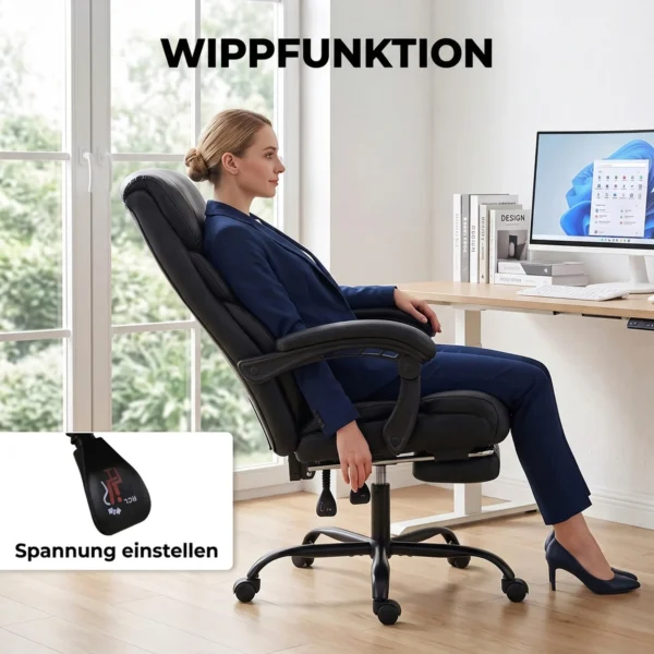 Ergonomische Bureaustoel Met Voetensteun, Hoge Rugleuning, Kantelfunctie, PU Leer, Zwart