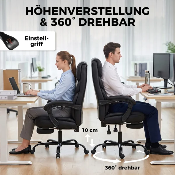 Ergonomische Bureaustoel Met Voetensteun, Hoge Rugleuning, Kantelfunctie, PU Leer, Zwart