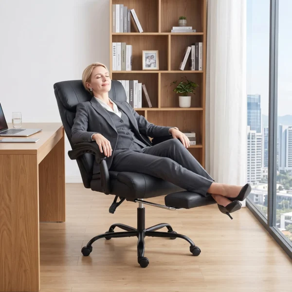 Ergonomische Bureaustoel Met Voetensteun, Hoge Rugleuning, Kantelfunctie, PU Leer, Zwart