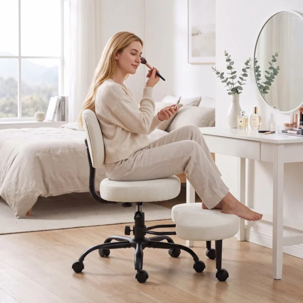 Ergonomische Kleermakerszit Bureaustoel, 360° Draaibare ADHD Meditatiestoel Met Wielen En Hoogteverstelling, Crème Wit