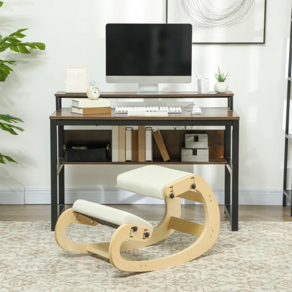 Ergonomische Kniestoel, Kniehocker Met 6 Verstelbare Instellingen, Basis Van Hout In Crèmewit