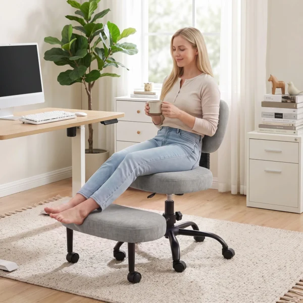 Ergonomische Naaistoel Bureaustoel, 360° Draaibare ADHD Meditatiestoel Met Wielen En Hoogteverstelling, Grijs