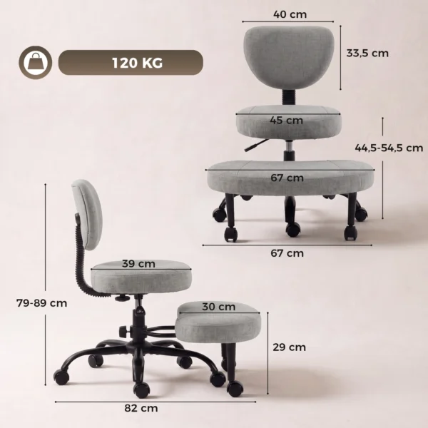 Ergonomische Naaistoel Bureaustoel, 360° Draaibare ADHD Meditatiestoel Met Wielen En Hoogteverstelling, Grijs