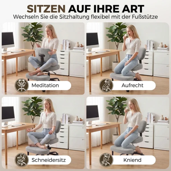 Ergonomische Naaistoel Bureaustoel, 360° Draaibare ADHD Meditatiestoel Met Wielen En Hoogteverstelling, Grijs