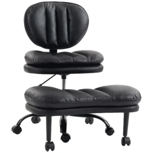 Ergonomische Naaistoel Bureaustoel, 360° Draaibare Meditatiestoel Met Wielen, Afneembare Voetensteun, Zwart