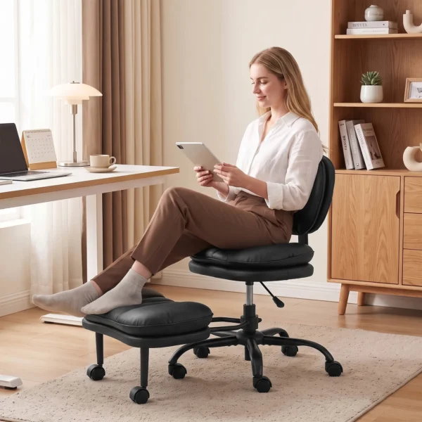 Ergonomische Naaistoel Bureaustoel, 360° Draaibare Meditatiestoel Met Wielen, Afneembare Voetensteun, Zwart