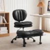 Ergonomische Naaistoel Bureaustoel, 360° Draaibare Meditatiestoel Met Wielen, Afneembare Voetensteun, Zwart