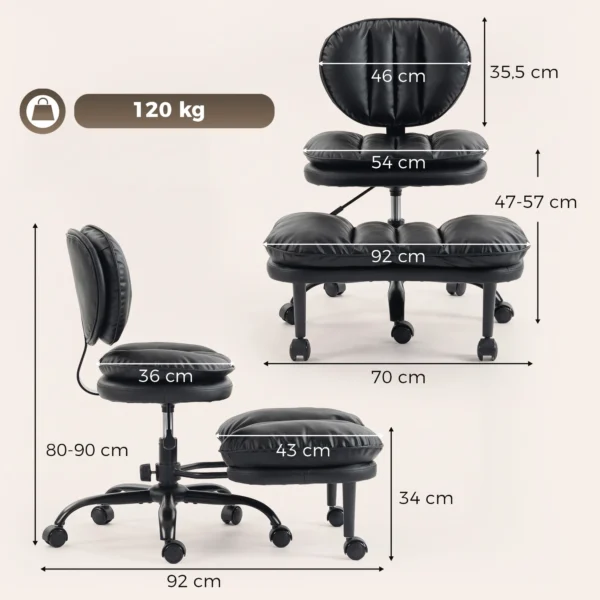 Ergonomische Naaistoel Bureaustoel, 360° Draaibare Meditatiestoel Met Wielen, Afneembare Voetensteun, Zwart