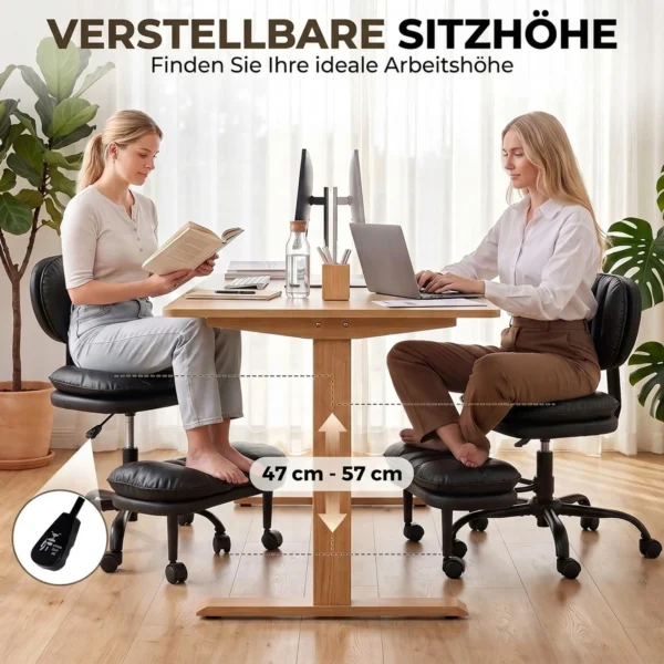 Ergonomische Naaistoel Bureaustoel, 360° Draaibare Meditatiestoel Met Wielen, Afneembare Voetensteun, Zwart