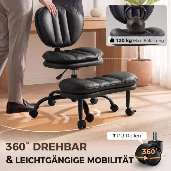 Ergonomische Naaistoel Bureaustoel, 360° Draaibare Meditatiestoel Met Wielen, Afneembare Voetensteun, Zwart