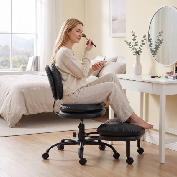 Ergonomische Naaistoel Bureaustoel, 360° Draaibare Meditatiestoel Met Wielen, Afneembare Voetensteun, Zwart