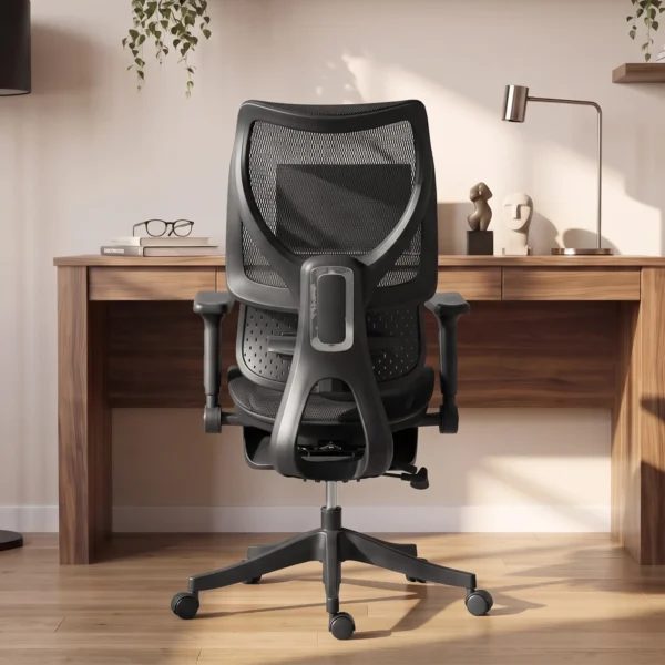 Ergonomischer Bürostuhl Mit Lordosenstütze, Netzstoff, Fußstütze, Schwarz