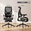 Ergonomischer Bürostuhl Mit Lordosenstütze, Netzstoff, Fußstütze, Schwarz