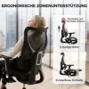 Ergonomischer Bürostuhl Mit Lordosenstütze, Netzstoff, Fußstütze, Schwarz